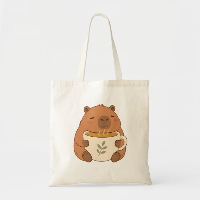 Söt Capybara som kramar kaffekopp Toteväska Tygkasse (Framsidan)
