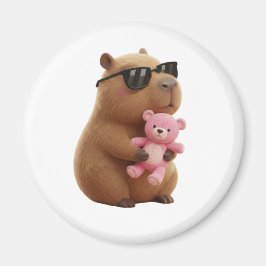 Söt Capybara som kramar Teddybjörn Magnet