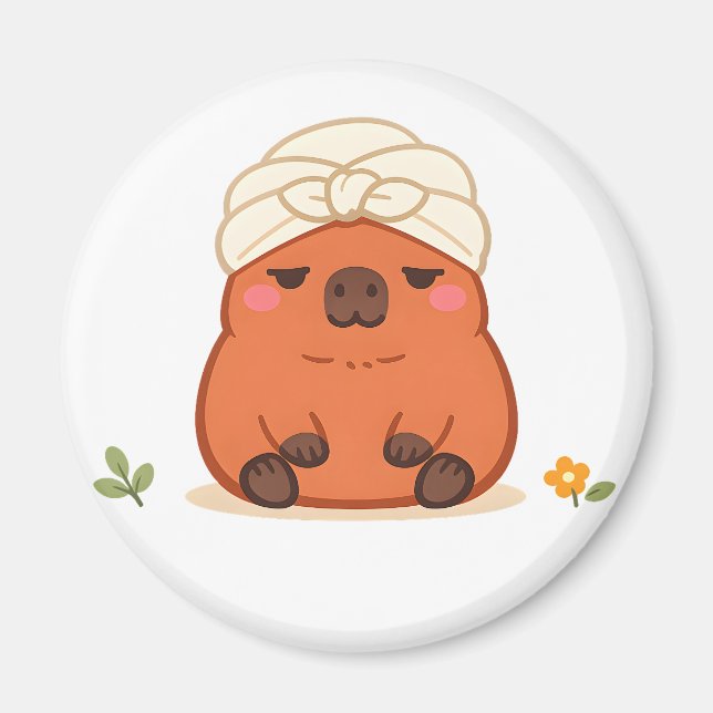Söt Capybara Spa-dags Handduk Turban Magnet (Framsidan)