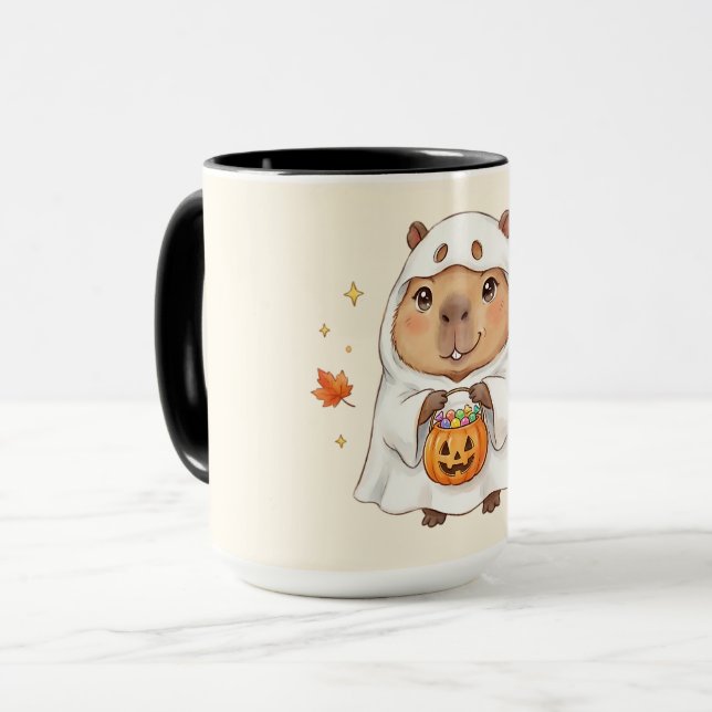 Söt Capybara Spök Halloween Kawaii Tvåtons Mugg (Framsida vänster)