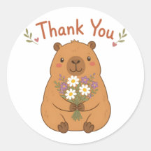 Söt Capybara Tack Vilda Blommor Klistermärke