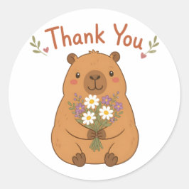 Söt Capybara Tack Vilda Blommor Klistermärke