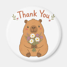 Söt Capybara Tack Vilda Blommor Magnet