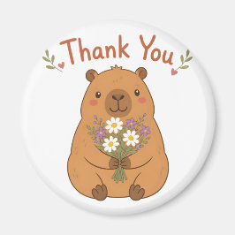 Söt Capybara Tack Vilda Blommor Magnet