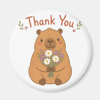 Söt Capybara Tack Vilda Blommor Magnet