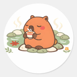 Söt Capybara Tekväll Onsen Varmkälla Klistermärke