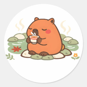 Söt Capybara Tekväll Onsen Varmkälla Klistermärke