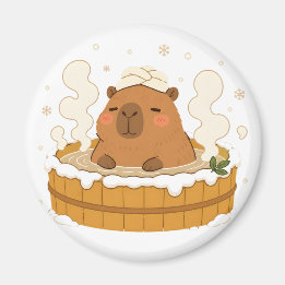 Söt Capybara Vinter Onsen Snö Het Vatten Magnet