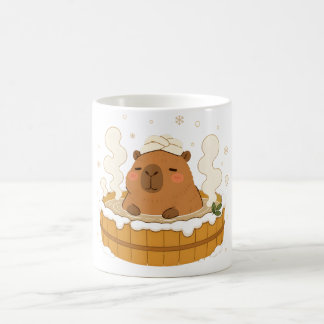 Söt Capybara Vinter Onsen Snö Varmbadsmugg Kaffemugg