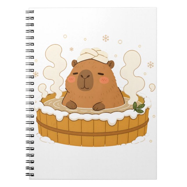 Söt Capybara Vinter Onsen Snö Varmkälla  Anteckningsbok (Framsidan)