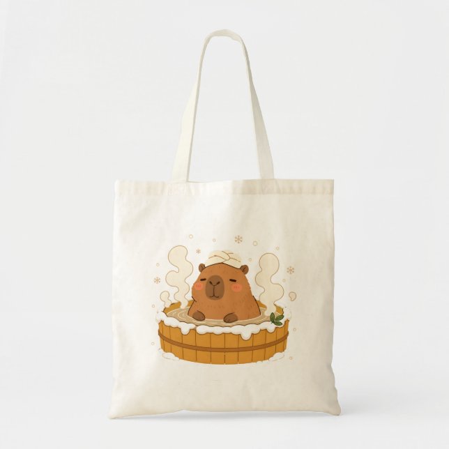 Söt Capybara Vinter Onsen Snö Varmkälla Tote Tygkasse (Framsidan)