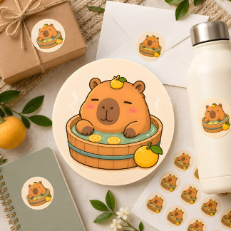 Söt Capybara Yuzu Spa Kawaii Djur Klistermärke