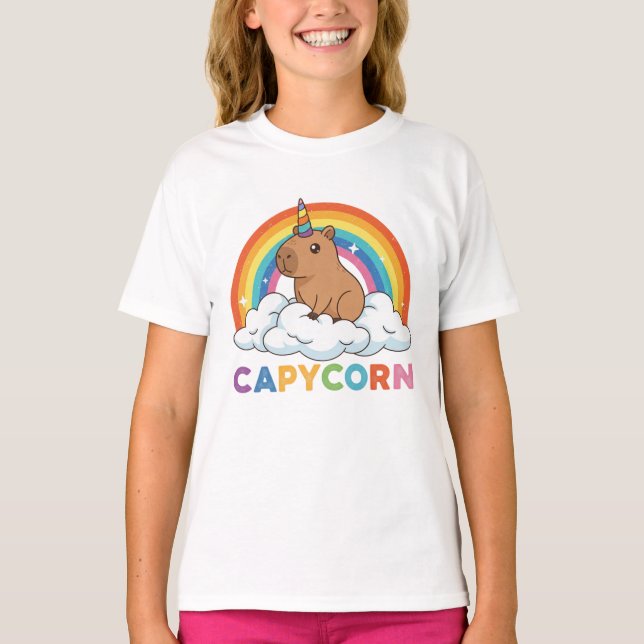 Söt Capycorn Kapybara Enhörning Regnbåge T Shirt (Framsida)