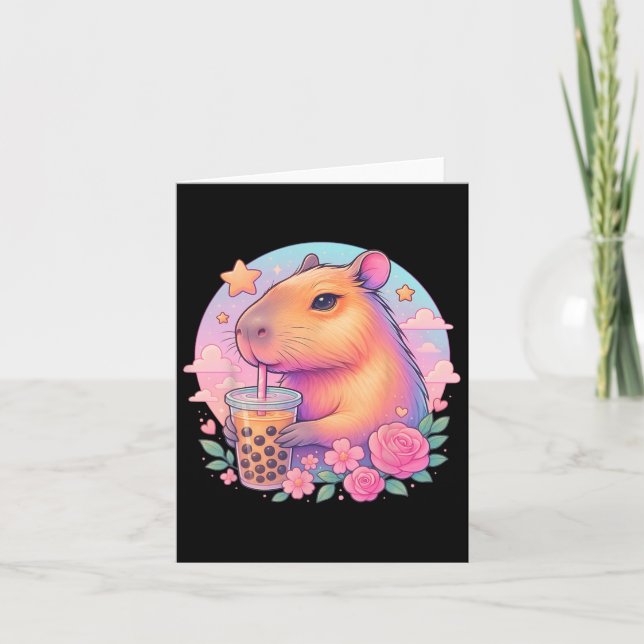 Söt Capyra Kawaii Anime Bo Bubble Te älskande flic Kort (Framsida)