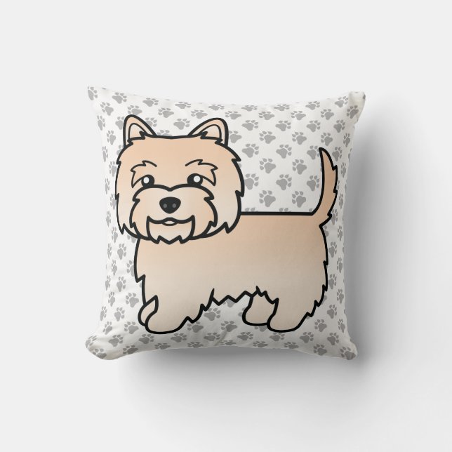 Söt Cartoon Cairn Terrier Hund Med Krämfärgad Päls Kudde (Framsida)
