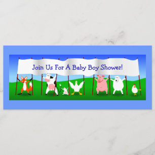 Söt Cartoon Djur Banner Baby Pojke Badrum Inbjudningar