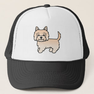 Söt Cartoon-illustration av Cairn Terrier i krämfä Truckerkeps