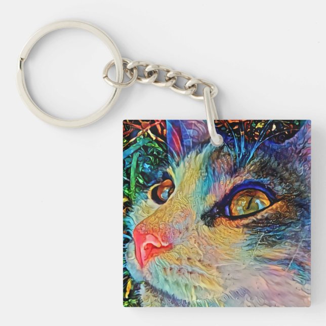 Söt Cat Ansikte Art Nyckelring Ring (Framsidan)