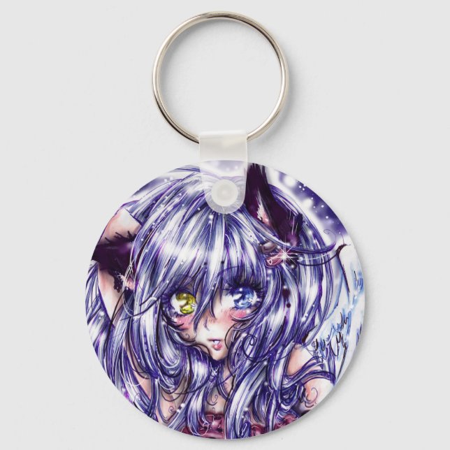 Söt Cat Girl Keychain Nyckelring (Framsida)