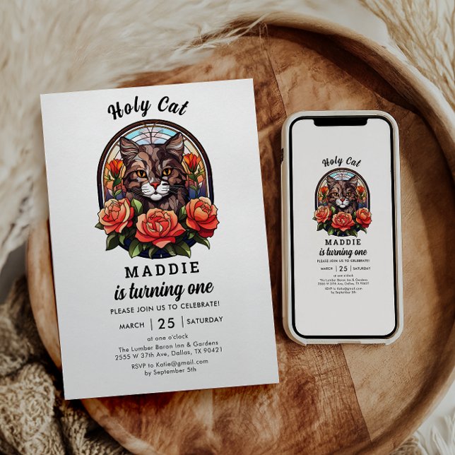 Söt Cat, jag är en! Cute Cat Girl 1:a födelsedagen Inbjudningar (Skapare uppladdad)