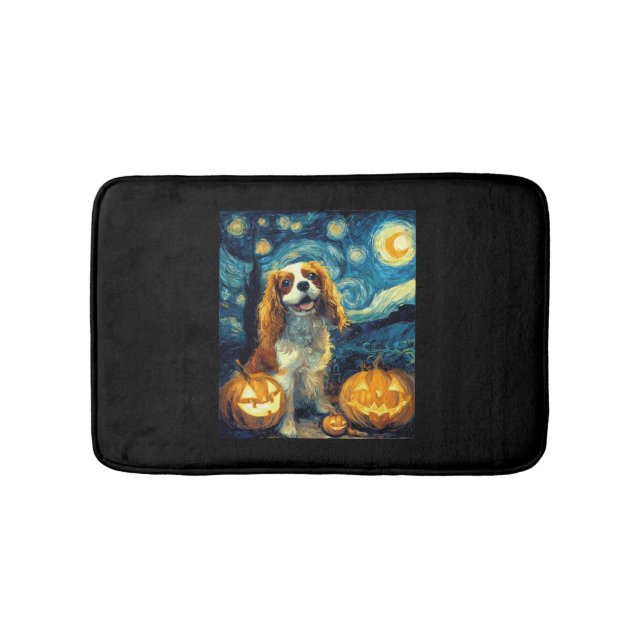 Söt Cavalier King Charles Spaniel Hund Halloween J Badrumsmatta (Framsidan)