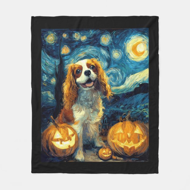 Söt Cavalier King Charles Spaniel Hund Halloween J Fleecefilt (Framsidan)