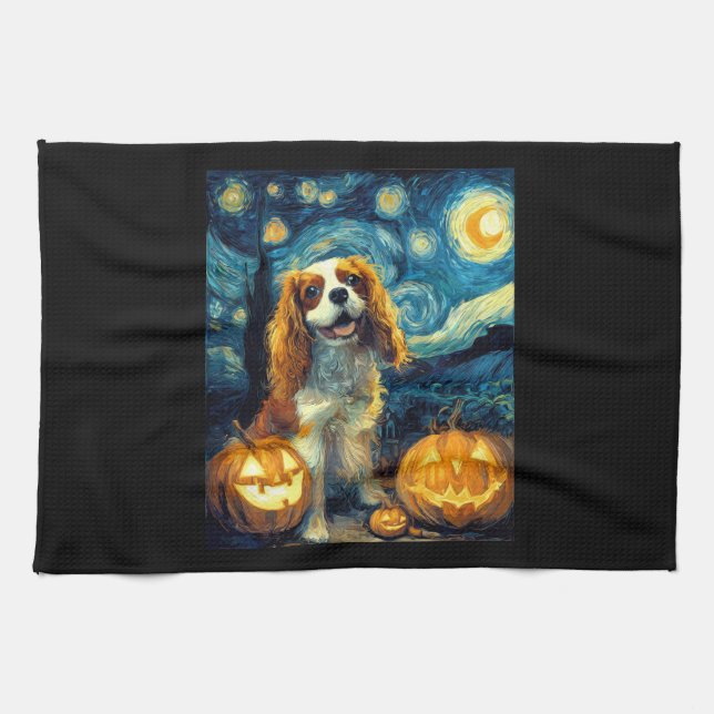 Söt Cavalier King Charles Spaniel Hund Halloween J Kökshandduk (Horisontell)