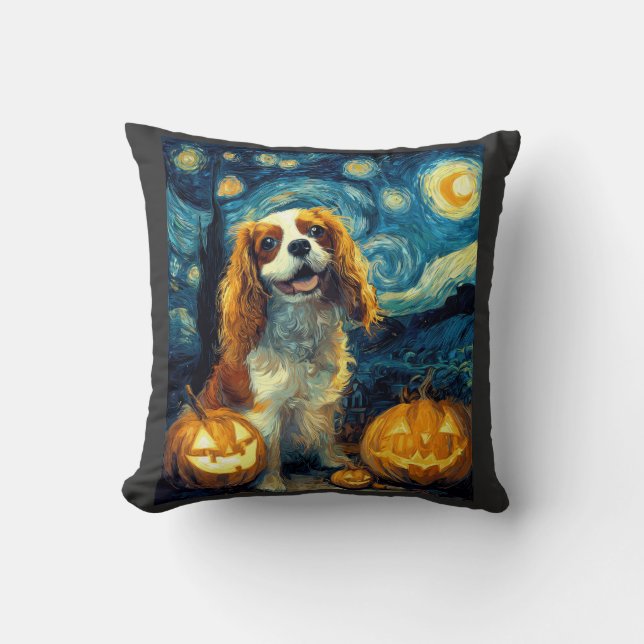 Söt Cavalier King Charles Spaniel Hund Halloween J Kudde (Framsida)