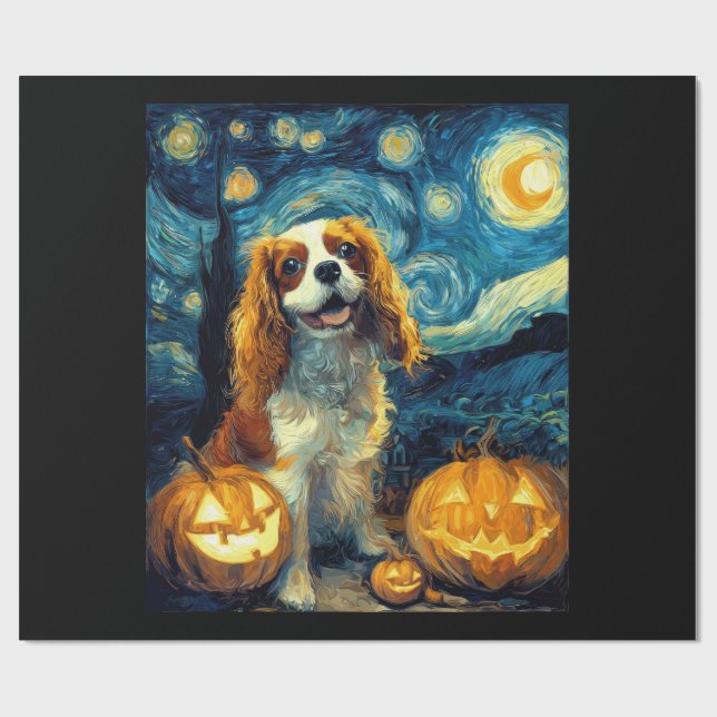 Söt Cavalier King Charles Spaniel Hund Halloween J Presentpapper (Platt)