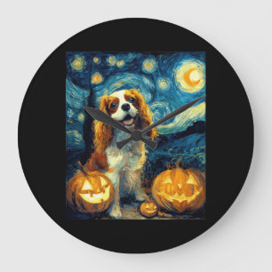 Söt Cavalier King Charles Spaniel Hund Halloween J Stor Klocka