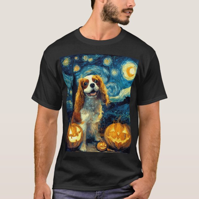 Söt Cavalier King Charles Spaniel Hund Halloween J T Shirt (Framsida)