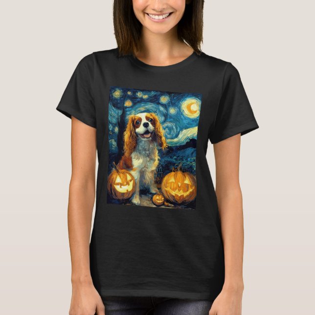 Söt Cavalier King Charles Spaniel Hund Halloween J T Shirt (Framsida)