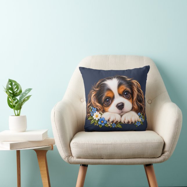Söt Cavalier King Charles Spaniel Valp med Flow Kudde (Stol)