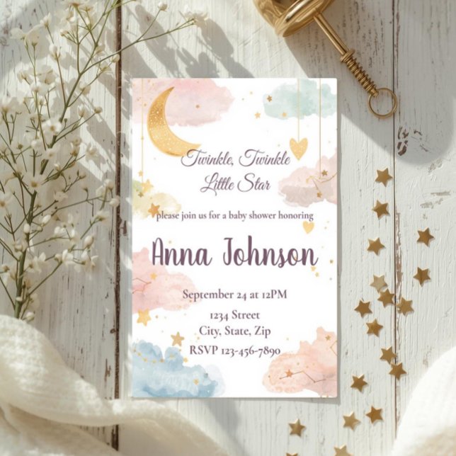 Söt Celestial Baby Shower-inbjudan | Akvarell Inbjudningar (Skapare uppladdad)
