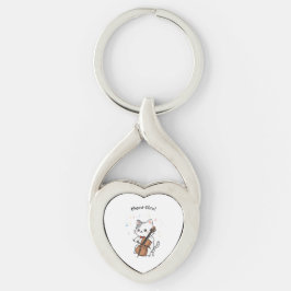 Söt cellokattmusiker  twisted heart silverfärgad nyckelring