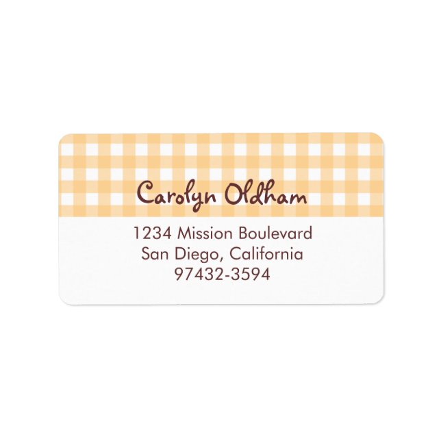 Söt charming orange gingham retur eller utskick adressetikett (Framsidan)