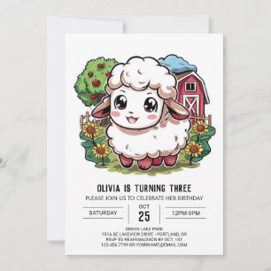 Söt Charming Sheep Digital Birthday Inbjudningar