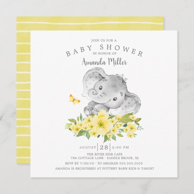 Söt Cheerful Elephant Pojke Shower Inbjudningar (Fram/baksida)