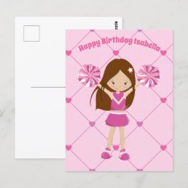 Söt Cheerlead Personlig Rosa Birthday Girl Vykort