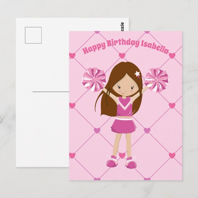 Söt Cheerlead Personlig Rosa Birthday Girl Vykort (Fram/baksida)