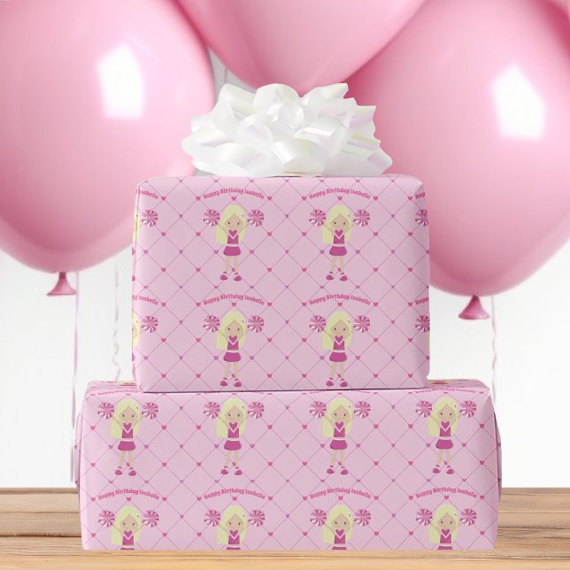 Söt Cheersted Girl Anpassningsbar Rosa Birthday Presentpapper (Skapare uppladdad)
