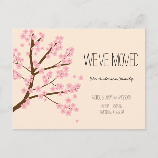 Söt Cherry Blommars Sakura Träd Vi har flyttat Vykort (Framsida)