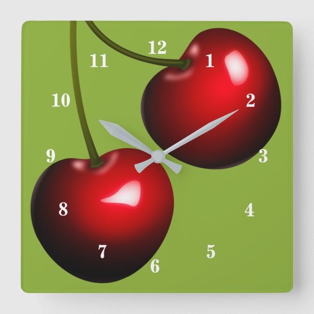 Söt Cherry Clock - Välj Färg Fyrkantig Klocka (Framsida)