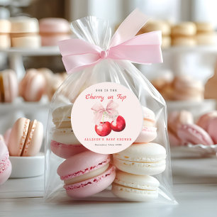 Söt Cherry på Top Baby Shower Girl Runt Klistermärke