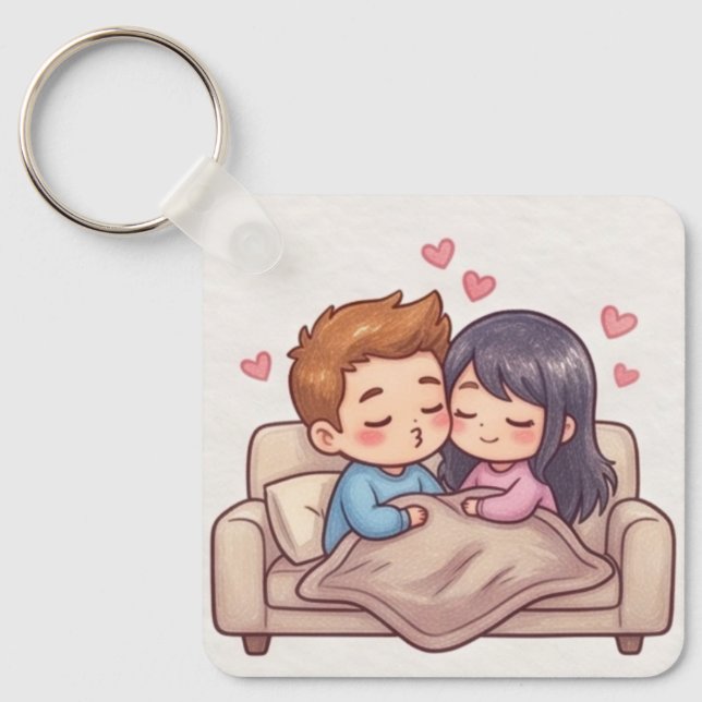 Söt Chibi Anime Par Aesthetic  Nyckelring (Framsida)