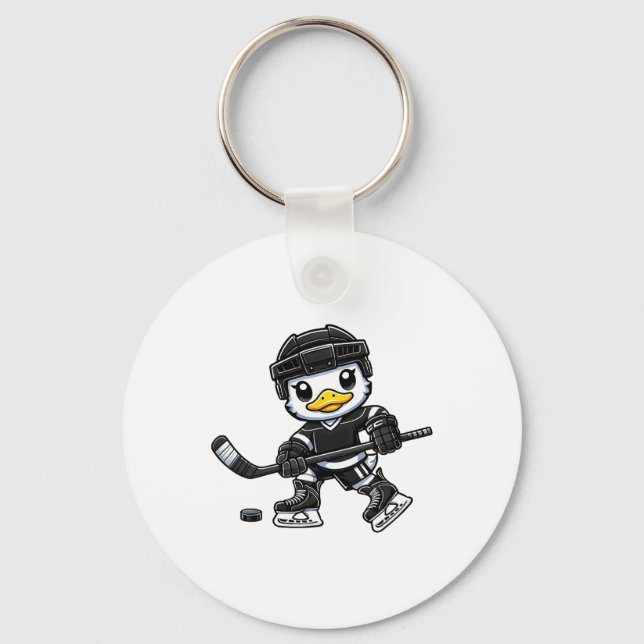 Söt Chibi-ankdesign som spelar ishockey Nyckelring (Framsida)