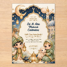 Söt Chibi-Barn Lyx Eid Al Adha Mubarak 
