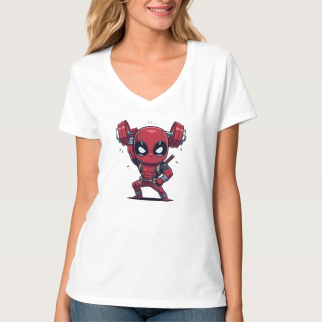Söt Chibi Deadpool som lyfter skivstång T-shirt |  (Framsida)