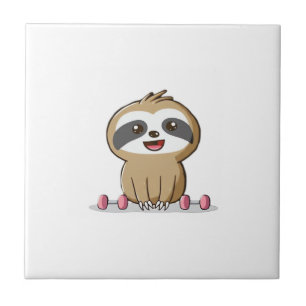 Söt Chibi Dovträning � Rollig Kawaii Gym Djur Kakelplatta