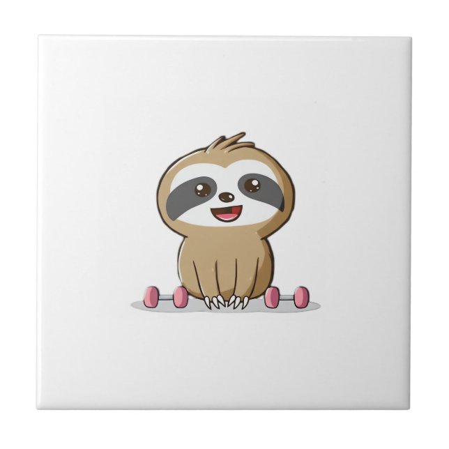 Söt Chibi Dovträning � Rollig Kawaii Gym Djur Kakelplatta (Framsidan)